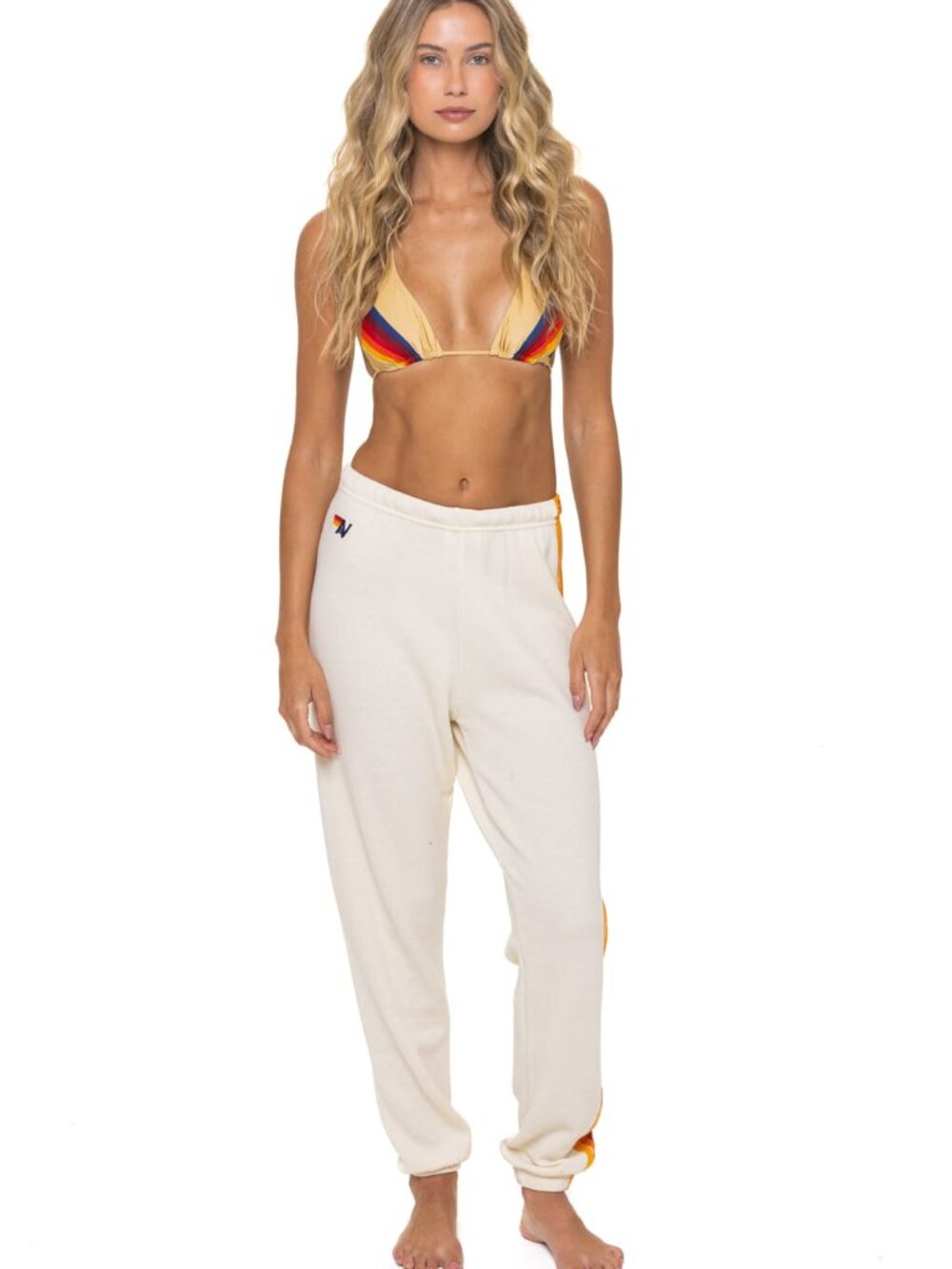 New Aviator Nation 5 Stripe Sweatpants Vintage White  sz S fashion $165 msrp - Picture 2 of 4